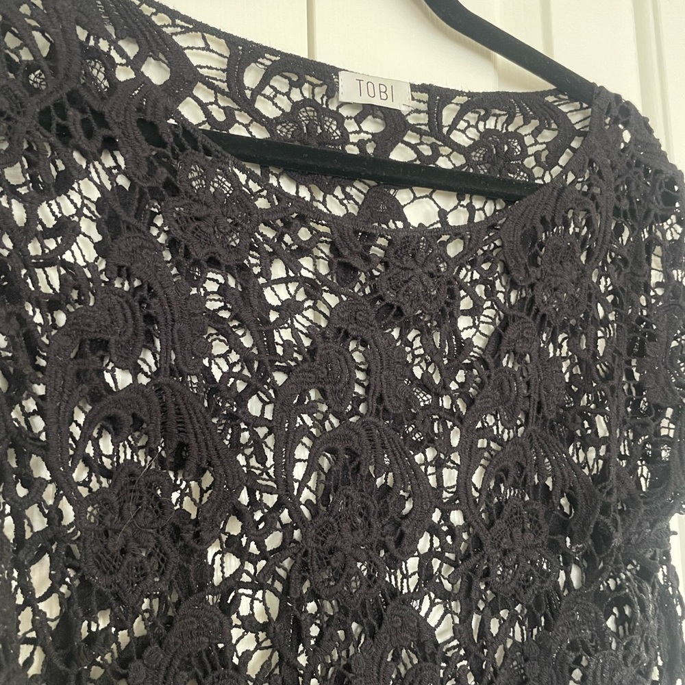 Tobi black lace top, size medium